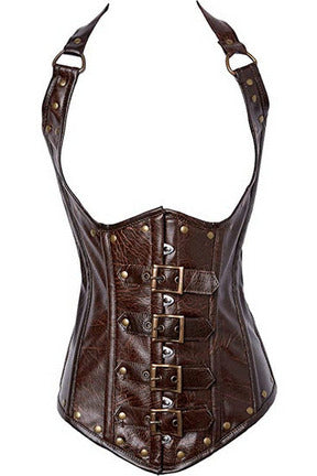 Top Drawer Steel Boned Distressed Faux Leather Underbust Corset Top