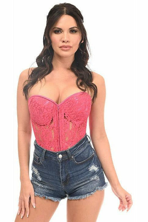 Top Drawer Lt Pink Sheer Lace Steel Boned Corset