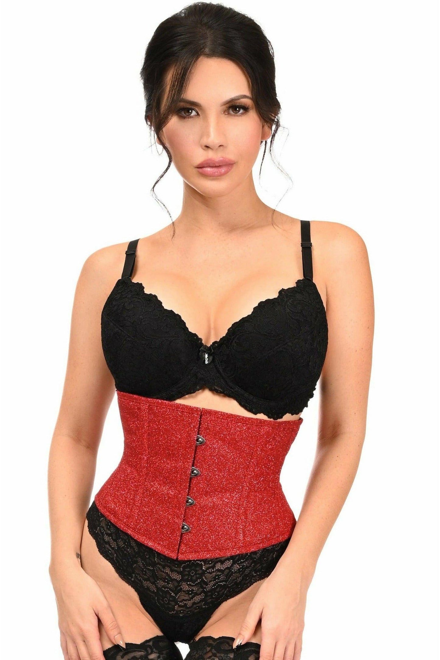 Top Drawer Cherry Bomb Glitter Steel Boned Mini Cincher - Daisy Corsets