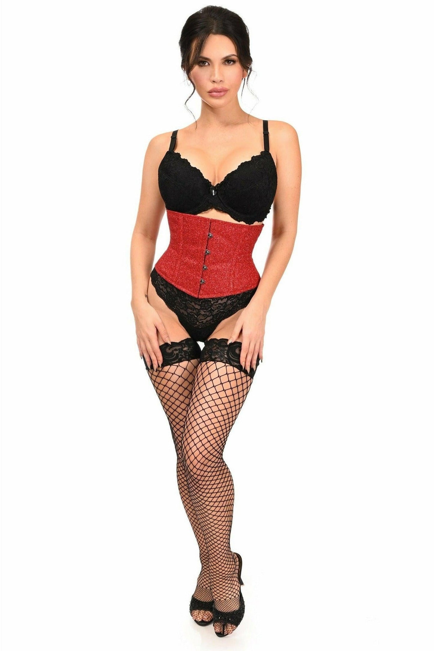 Top Drawer Cherry Bomb Glitter Steel Boned Mini Cincher - Daisy Corsets