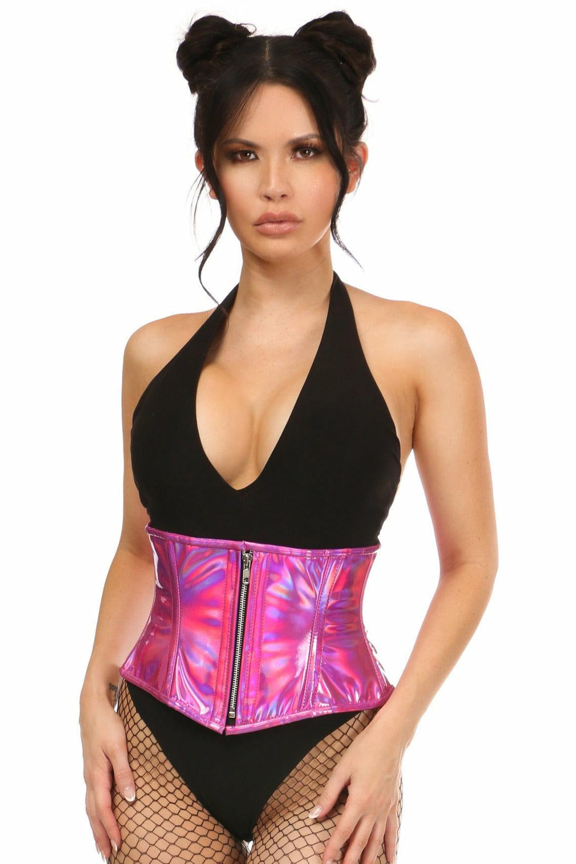 Top Drawer Fuchsia Holo Steel Boned Mini Cincher - Daisy Corsets