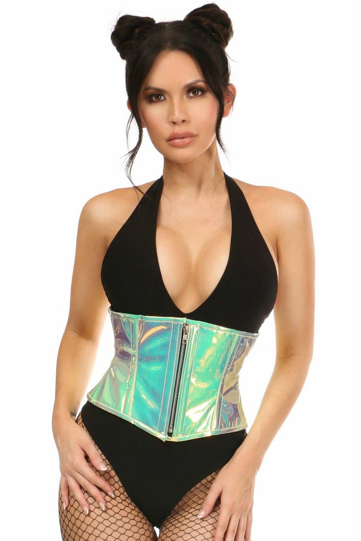 Top Drawer Mint Green Holo Steel Boned Mini Cincher - Daisy Corsets