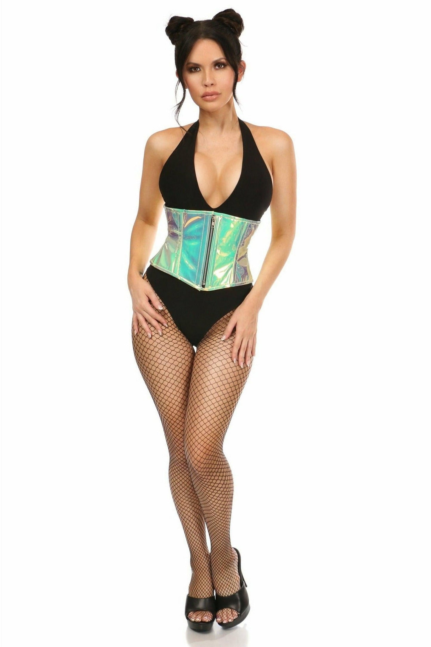 Top Drawer Mint Green Holo Steel Boned Mini Cincher - Daisy Corsets