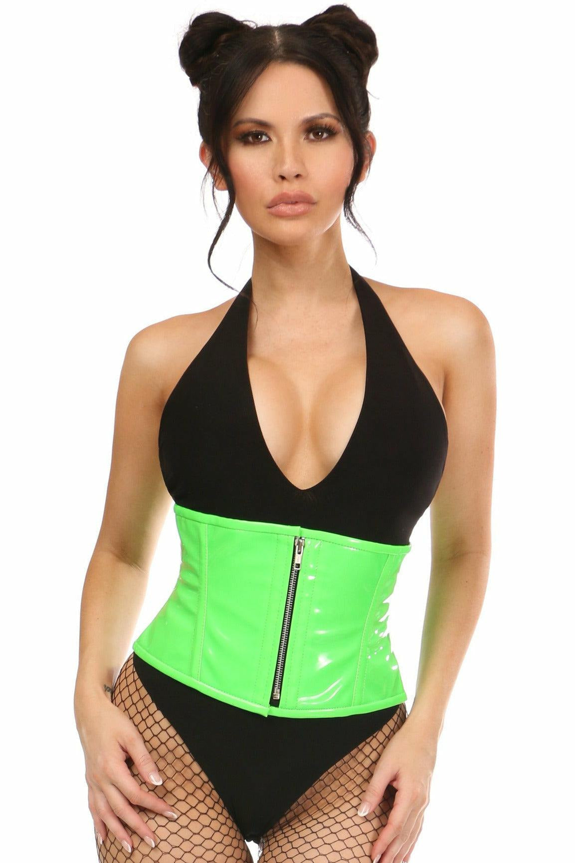 Top Drawer Neon Green Patent Steel Boned Mini Cincher - Daisy Corsets