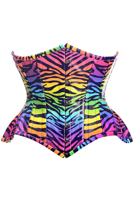 Top Drawer Rainbow Print Double Steel Boned Curvy Cut Underbust Cincher Corset