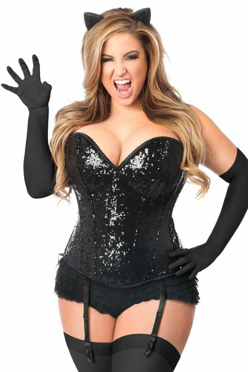 Top Drawer 4 PC Sequin Black Cat Corset Costume - Daisy Corsets