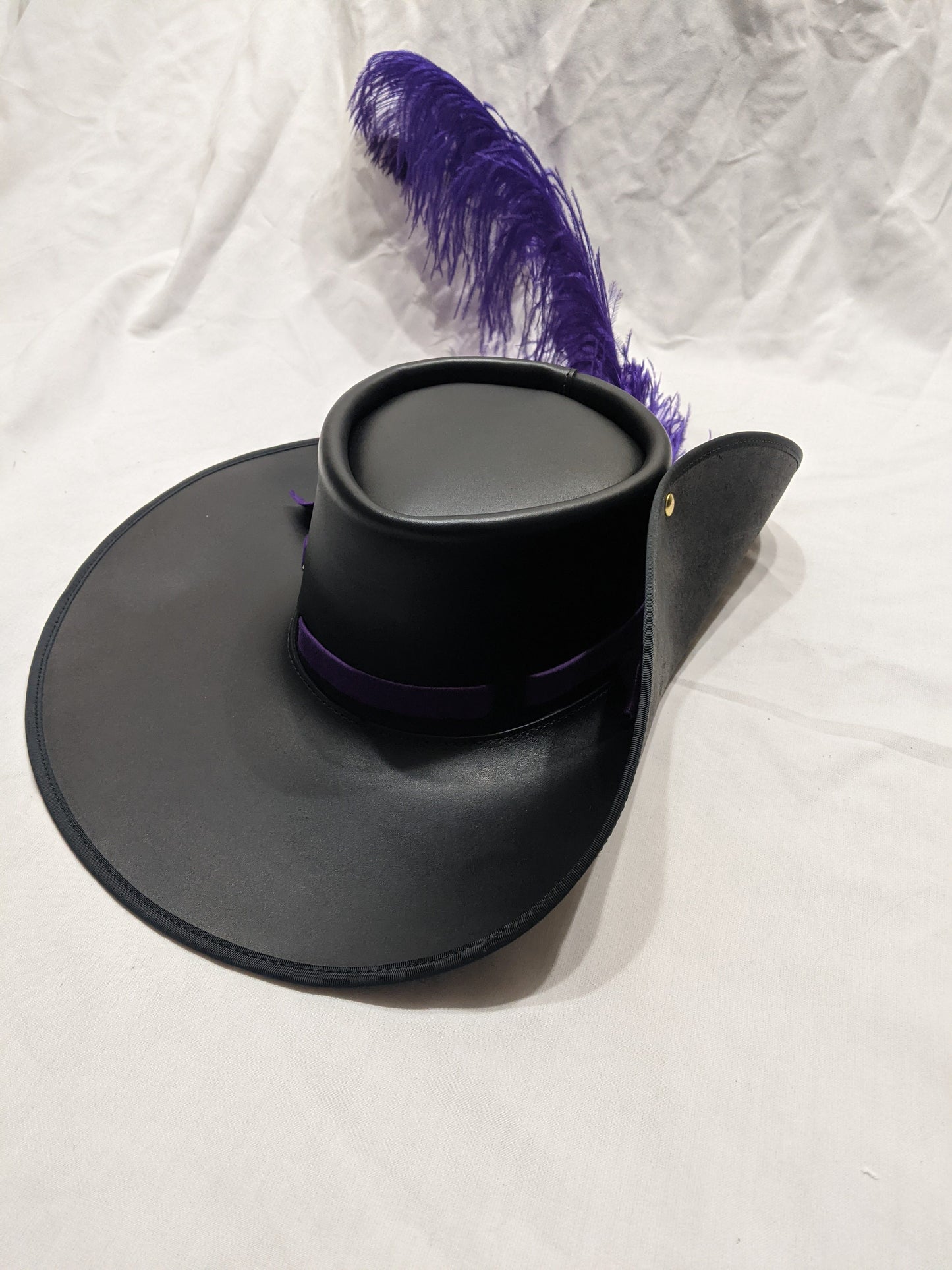 Wide Brim Leather Cavalier Hat Black