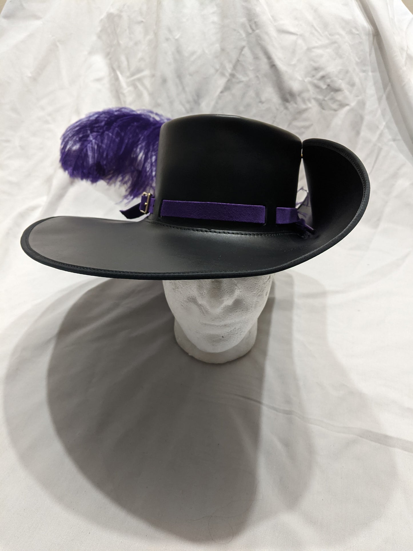 Wide Brim Leather Cavalier Hat Black