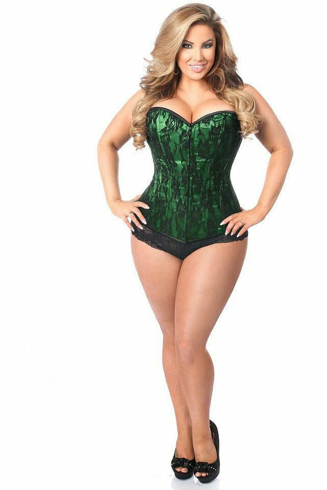 Lavish Green Lace Front Zipper Corset - Daisy Corsets