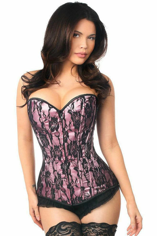 Lavish Pink Lace Front Zipper Corset - Daisy Corsets