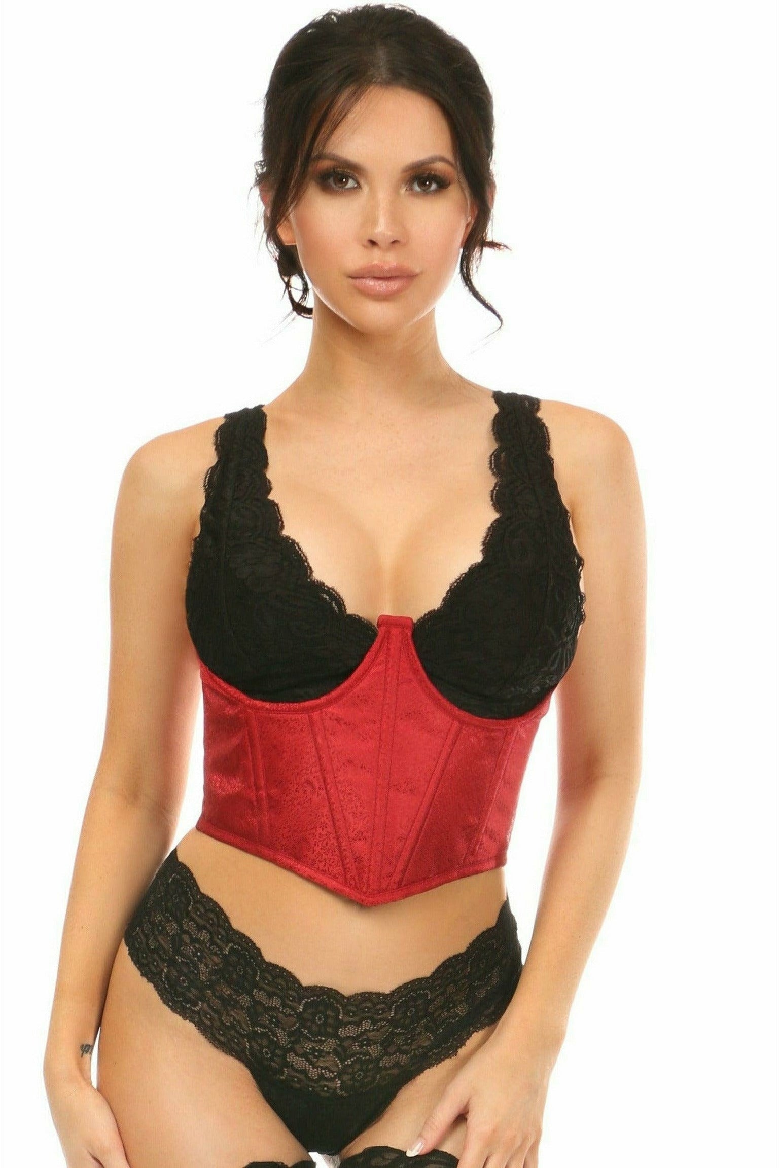 Lavish Wine Brocade Open Cup Waist Cincher - Daisy Corsets