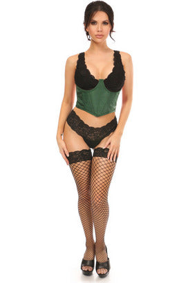 Lavish Dark Green Brocade Open Cup Waist Cincher