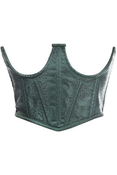 Lavish Dark Green Brocade Open Cup Waist Cincher