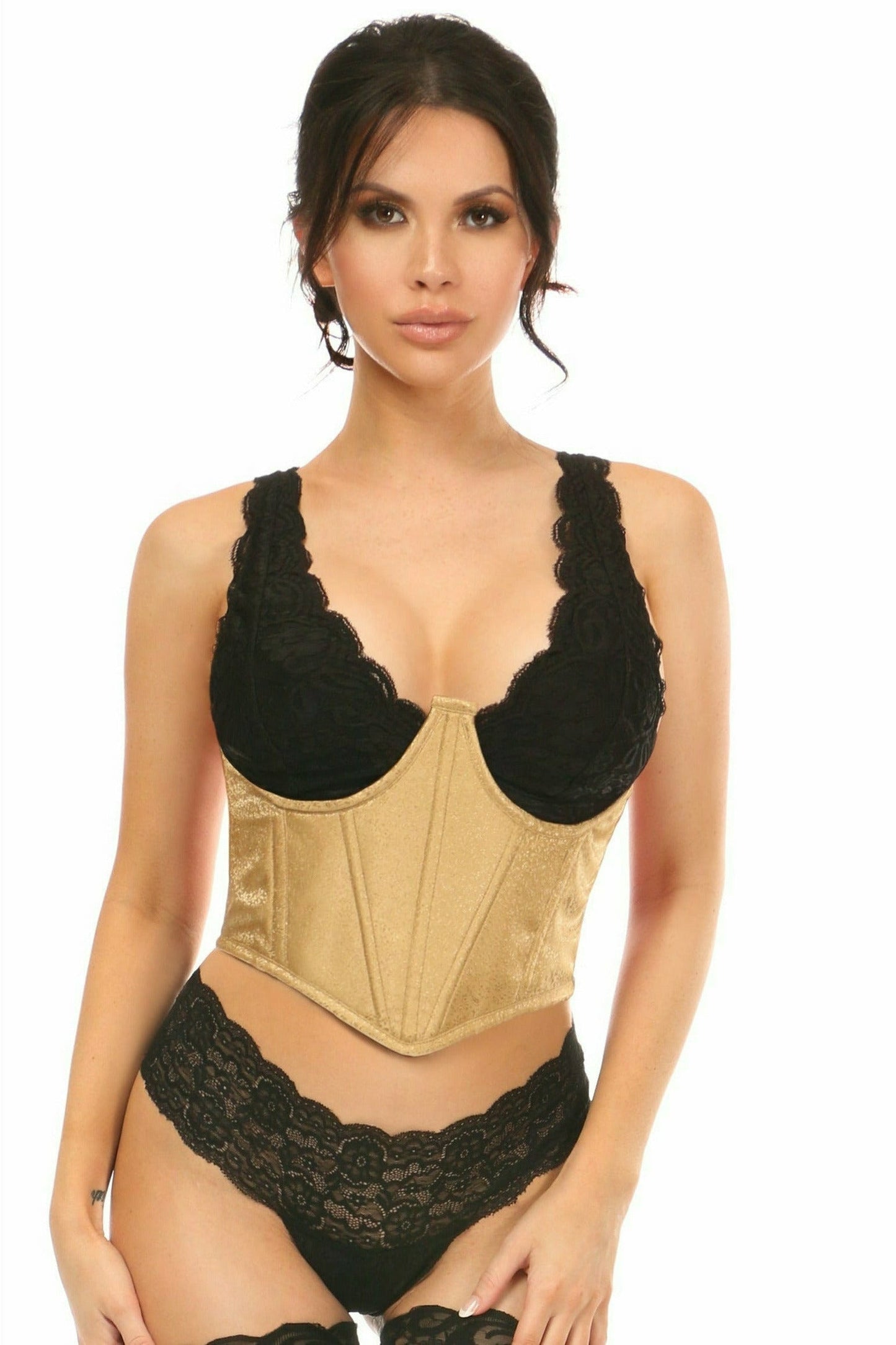 Lavish Gold Brocade Open Cup Waist Cincher