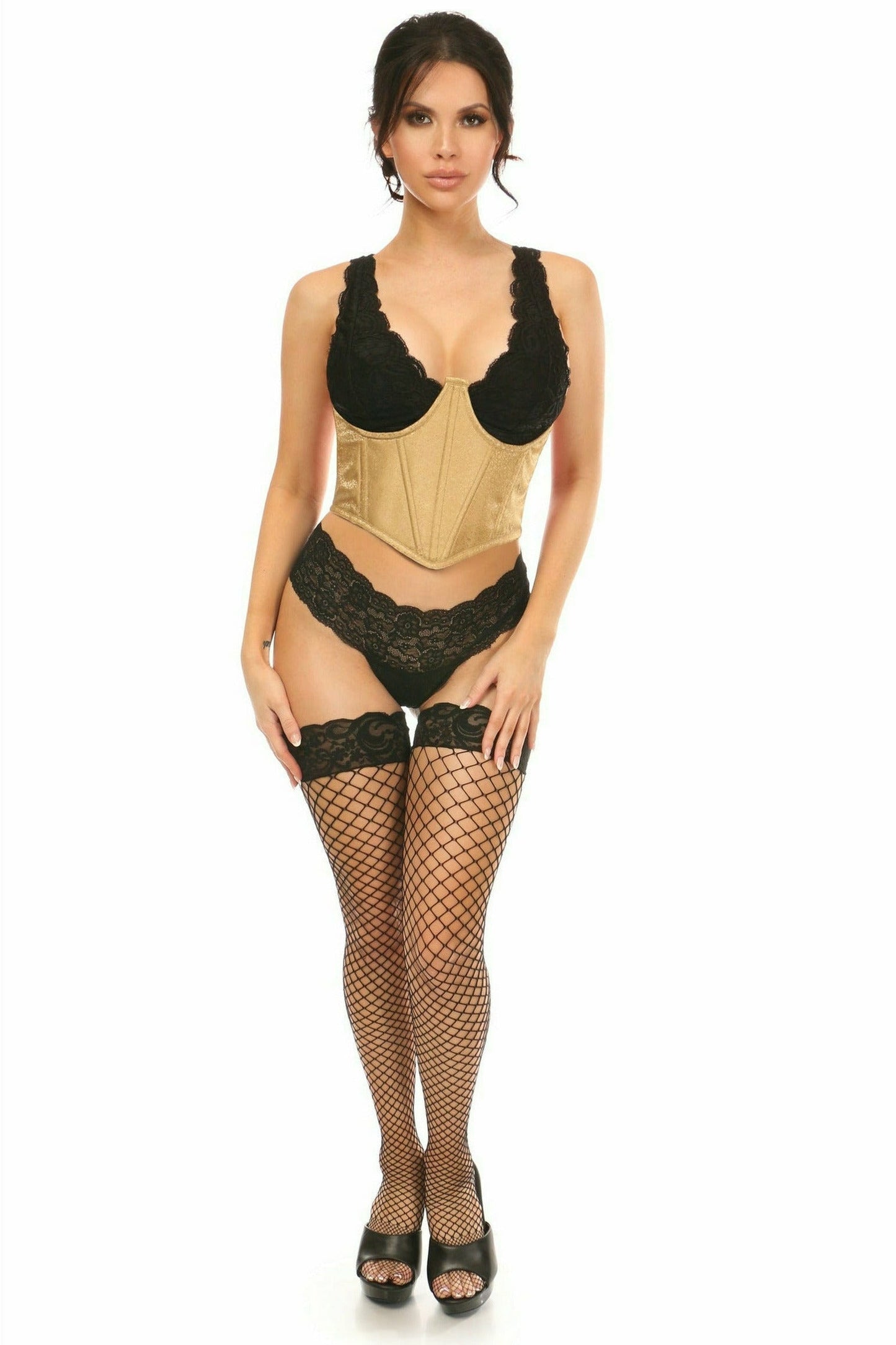 Lavish Gold Brocade Open Cup Waist Cincher