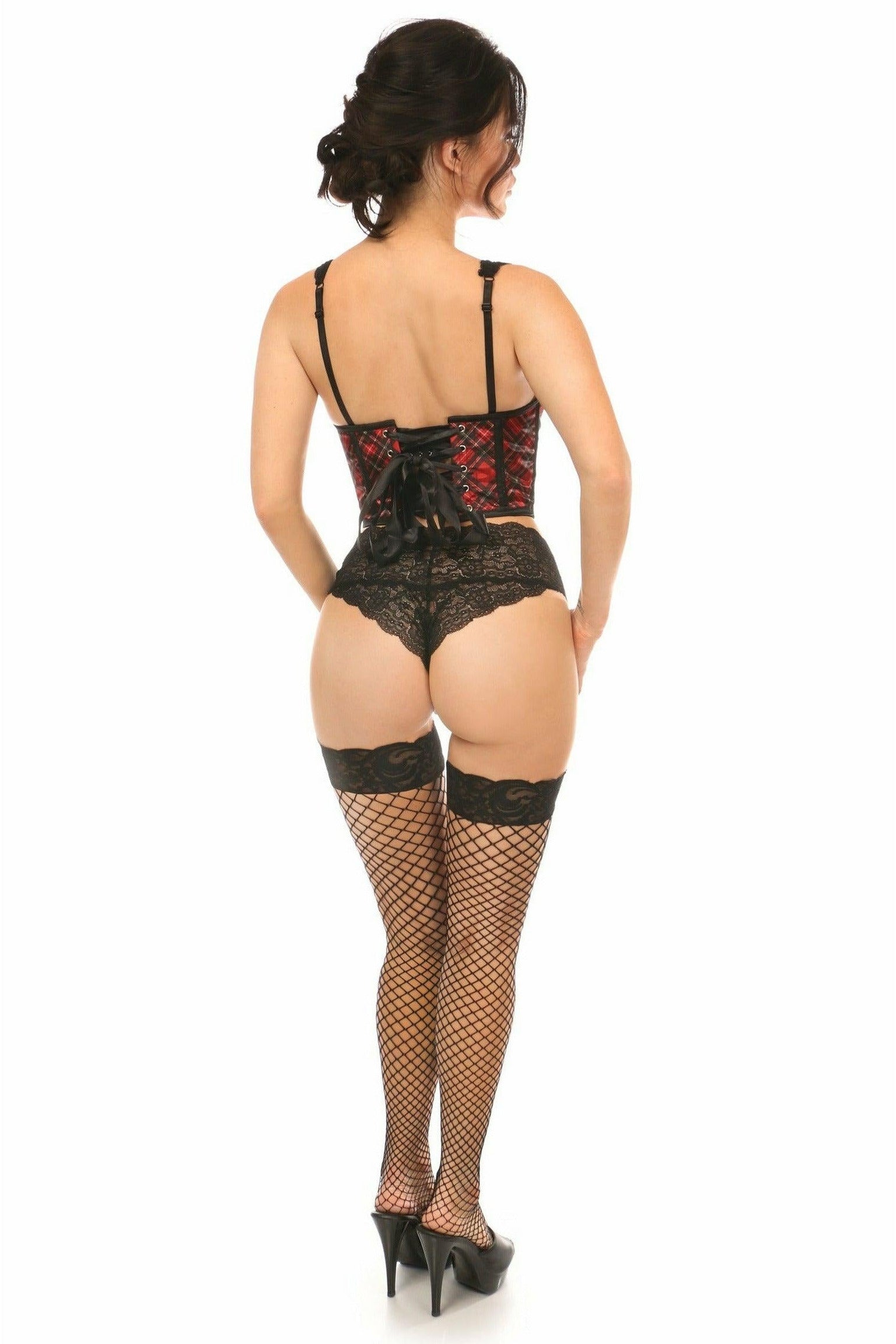 Lavish Red Plaid Satin Open Cup Waist Cincher - Daisy Corsets