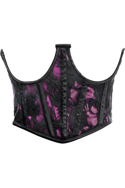 Lavish Pink w/Black Lace Overlay Open Cup Waist Cincher