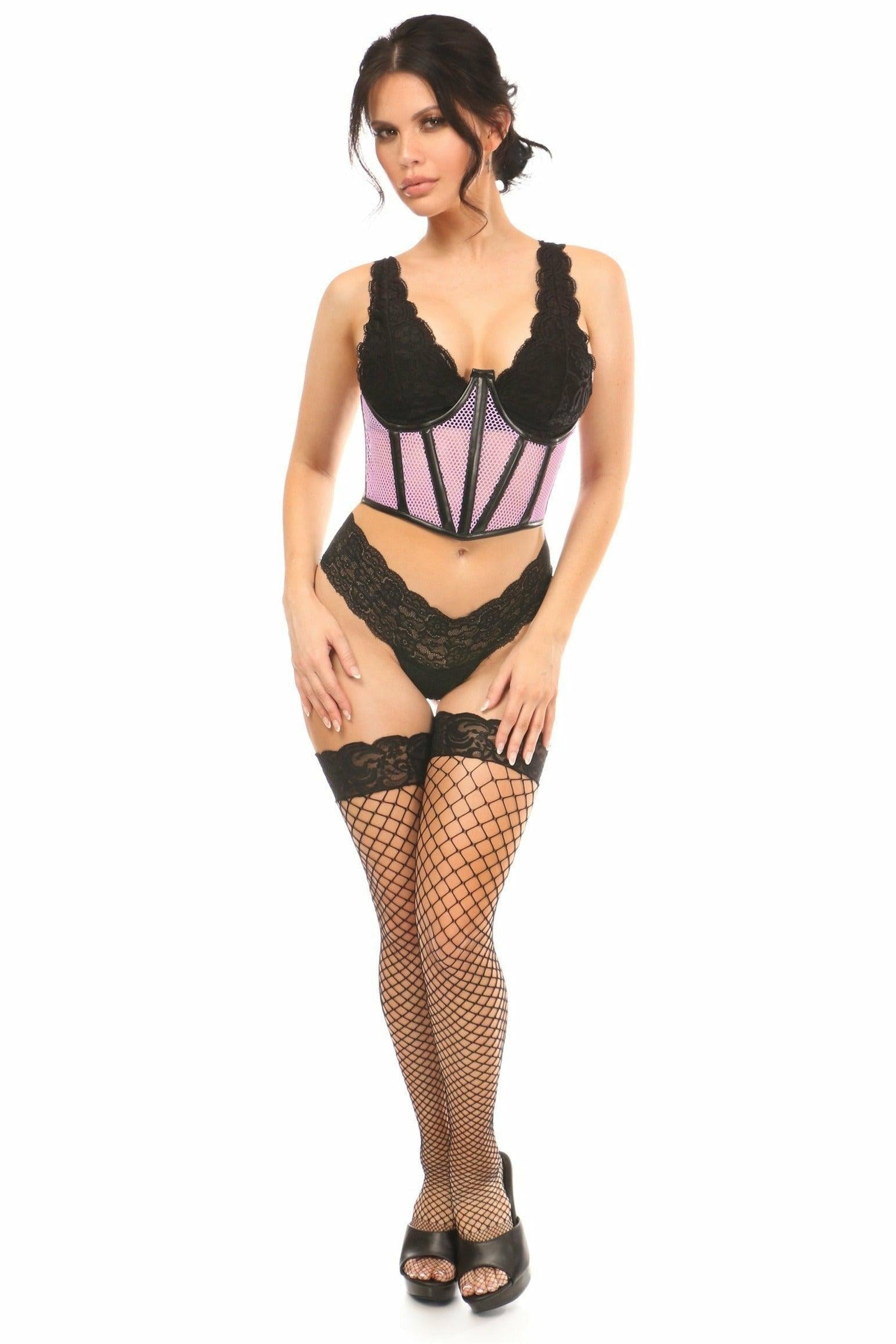 Lavish Lt Purple Fishnet Underwire Open Cup Waist Cincher - Daisy Corsets