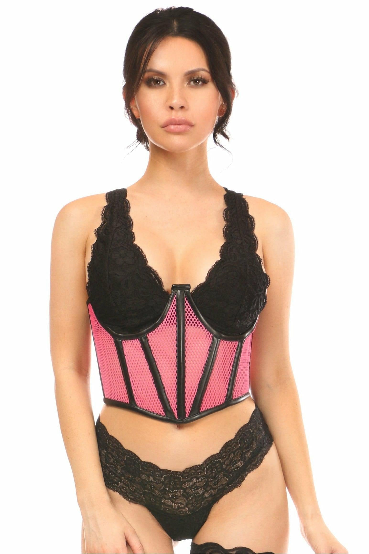 Lavish Pink Fishnet Underwire Open Cup Waist Cincher - Daisy Corsets