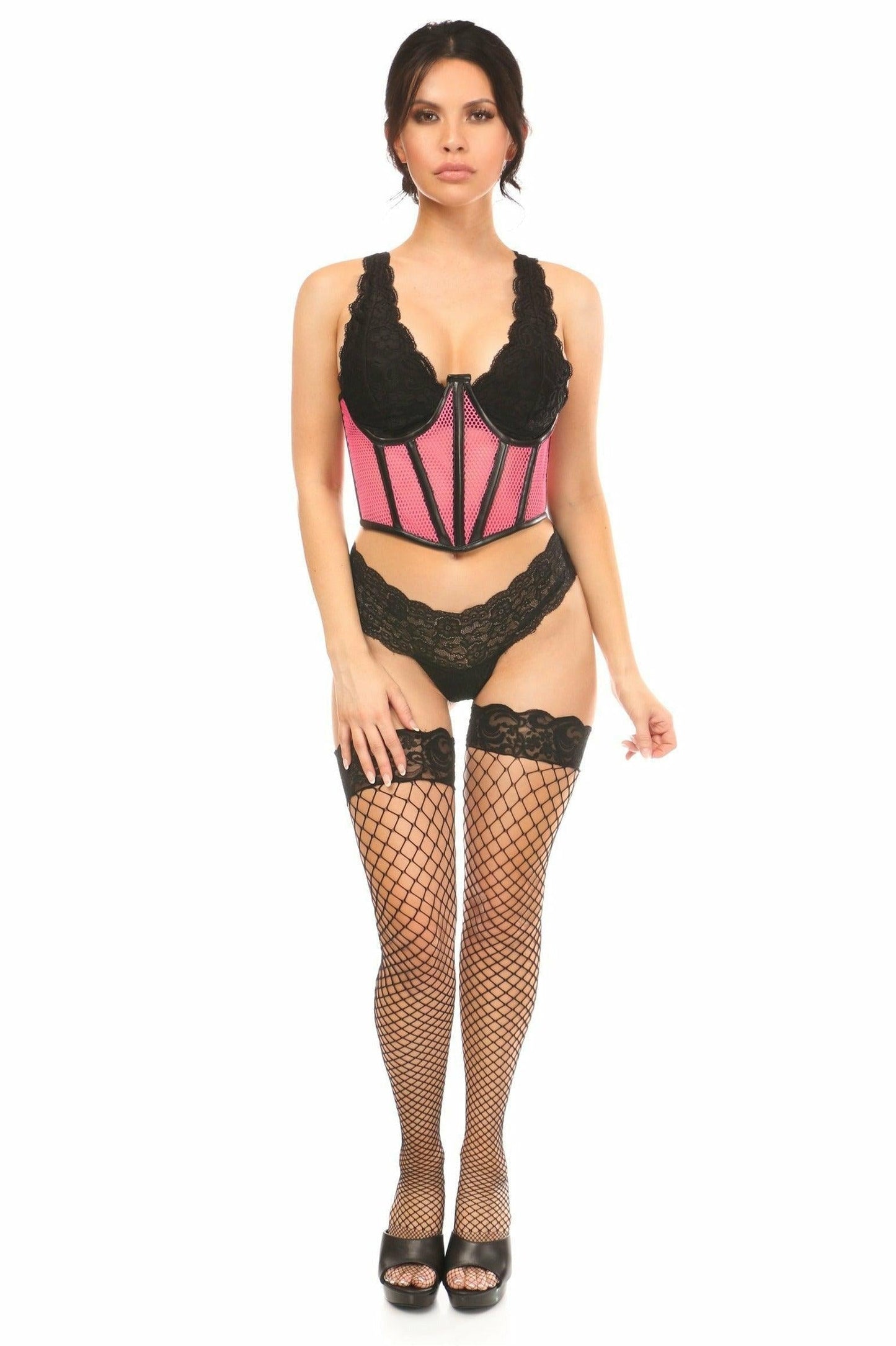 Lavish Pink Fishnet Underwire Open Cup Waist Cincher - Daisy Corsets