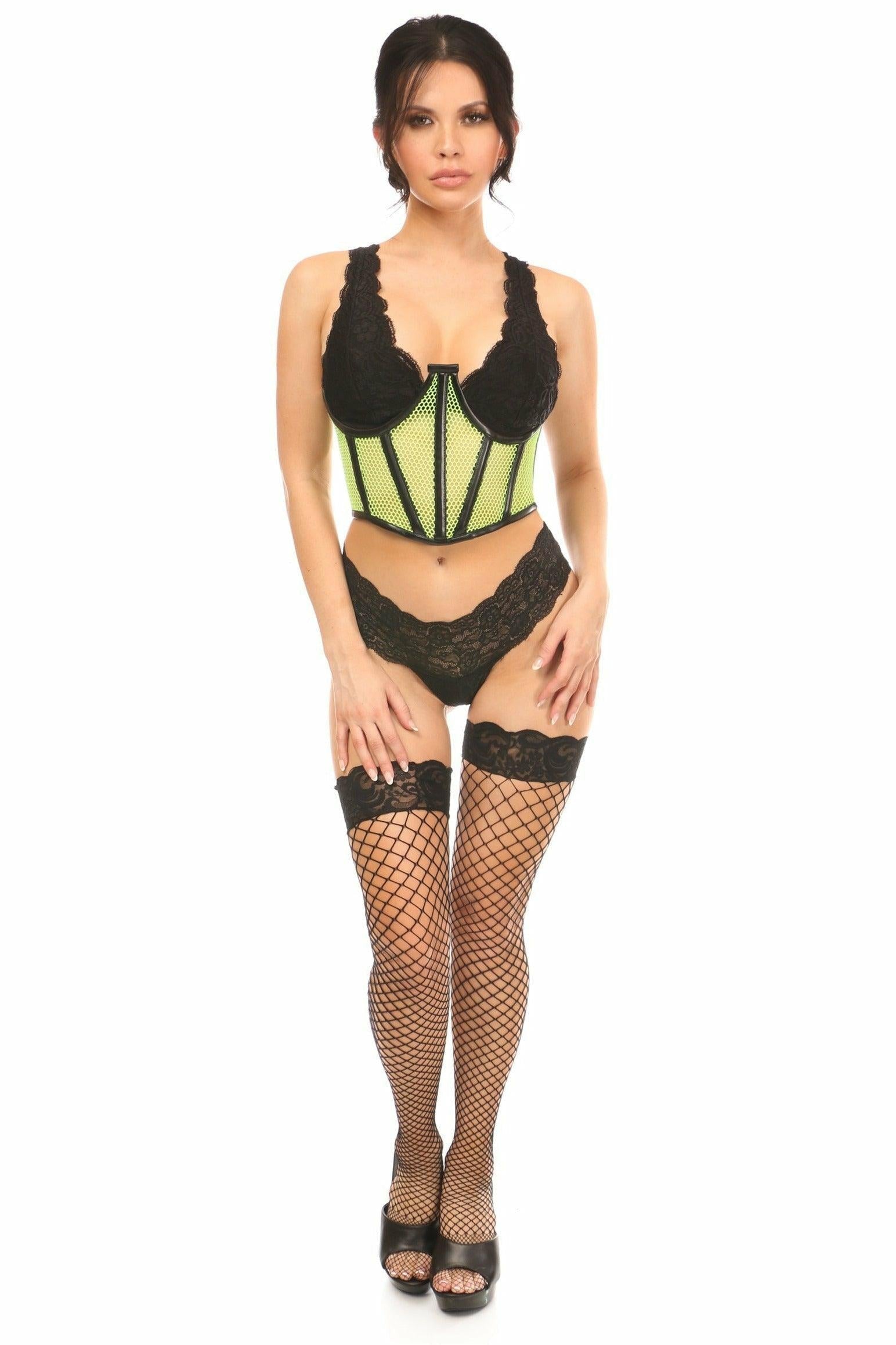 Lavish Neon Green Fishnet Underwire Open Cup Waist Cincher - Daisy Corsets