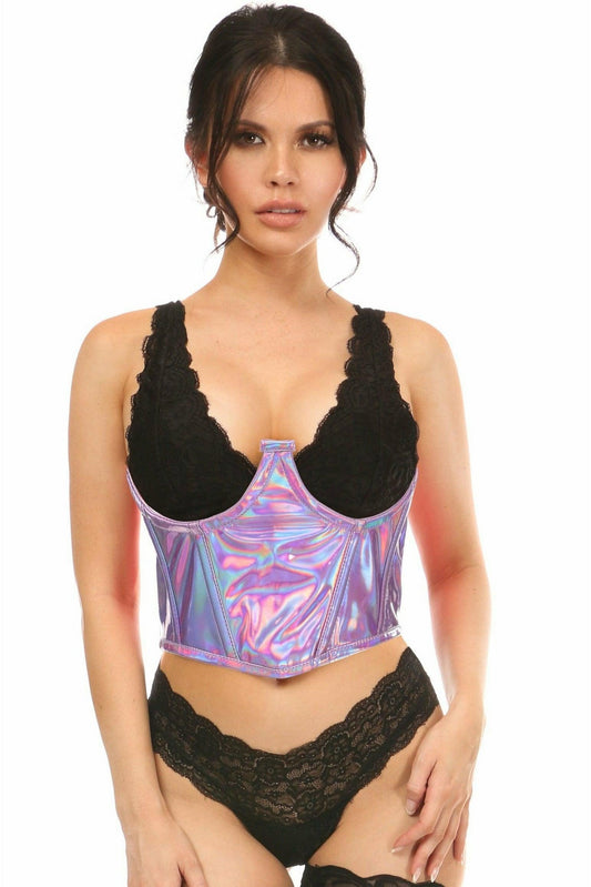 Lavish Lavender Holo Open Cup Underwire Waist Cincher - Daisy Corsets