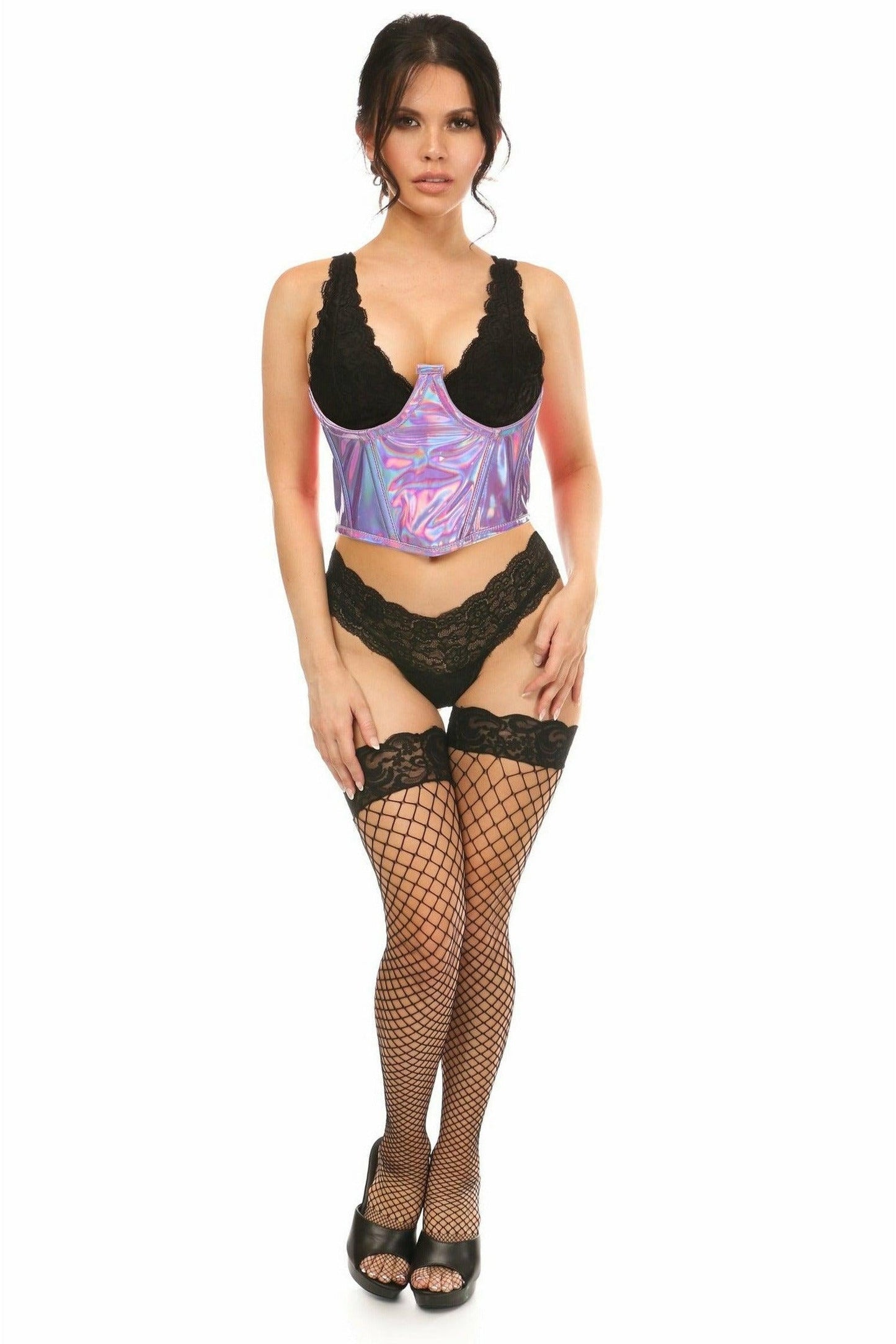 Lavish Lavender Holo Open Cup Underwire Waist Cincher - Daisy Corsets