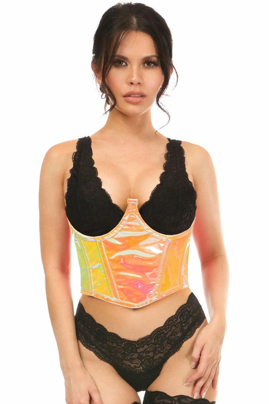 Lavish Pink/Yellow Holo Open Cup Underwire Waist Cincher - Daisy Corsets