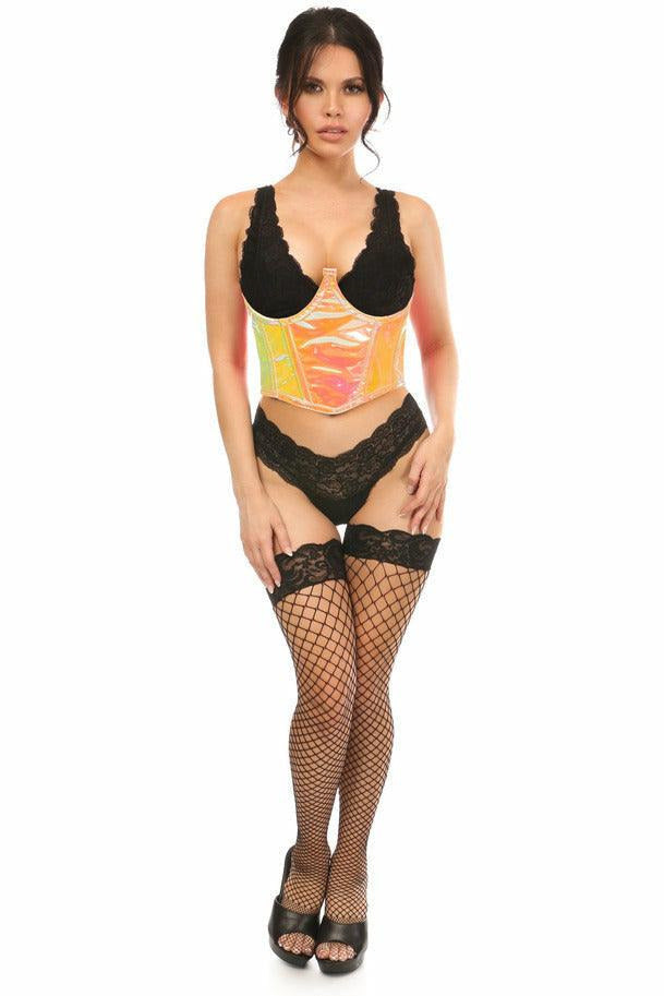 Lavish Pink/Yellow Holo Open Cup Underwire Waist Cincher - Daisy Corsets