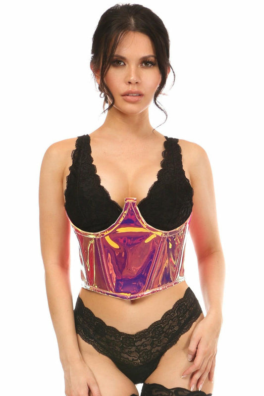 Lavish Rainbow Gold Holo Open Cup Underwire Waist Cincher - Daisy Corsets