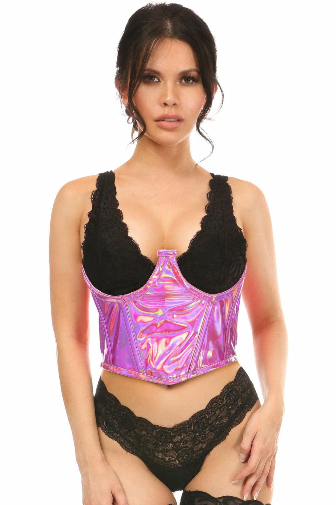 Lavish Fuchsia Holo Open Cup Underwire Waist Cincher - Daisy Corsets