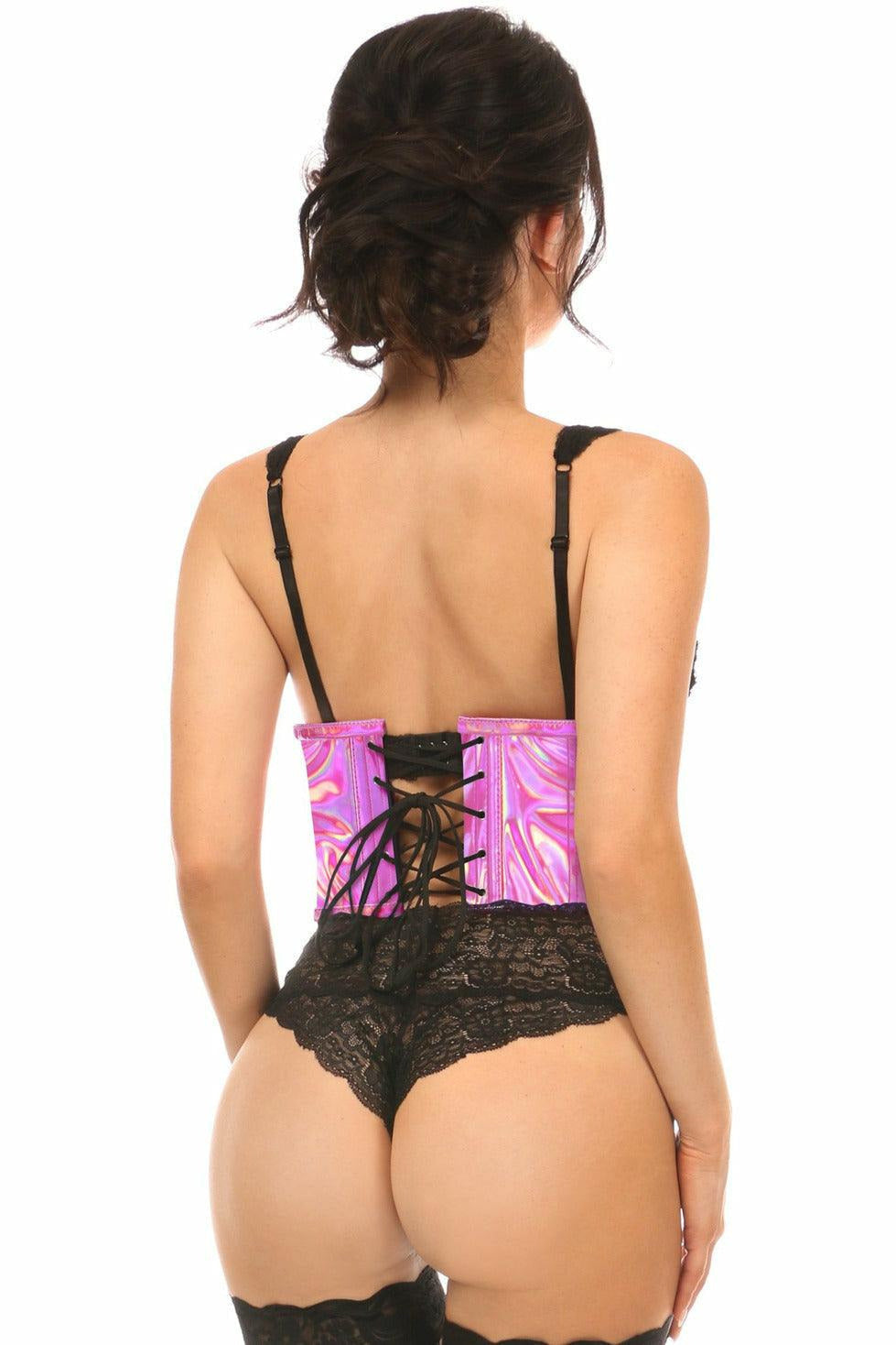 Lavish Fuchsia Holo Open Cup Underwire Waist Cincher - Daisy Corsets