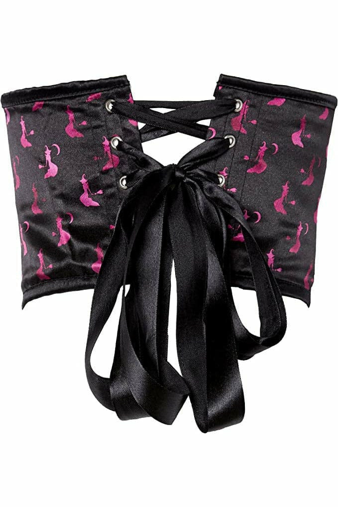 Lavish Black & Magenta Witches Satin Open Cup Waist Cincher