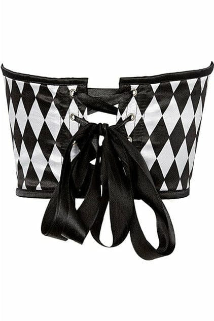 Lavish Black & White Diamond Satin Open Cup Waist Cincher