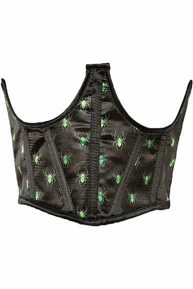 Lavish Black & Green Spiders Satin Open Cup Waist Cincher