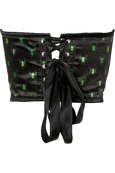 Lavish Black & Green Spiders Satin Open Cup Waist Cincher