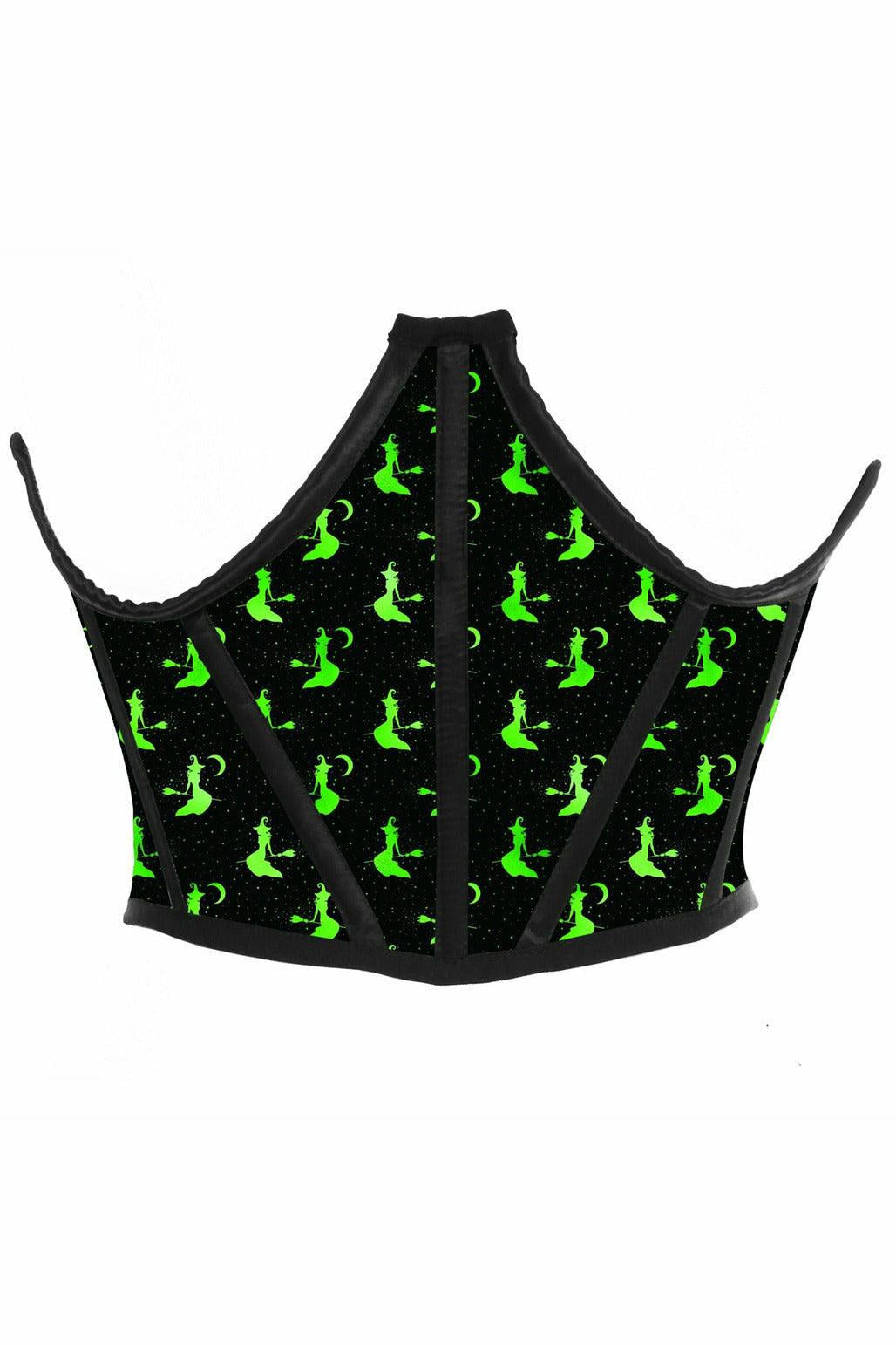 Lavish Black & Green Witches Satin Open Cup Waist Cincher - Daisy Corsets