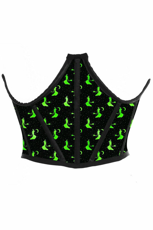 Lavish Black & Green Witches Satin Open Cup Waist Cincher - Daisy Corsets