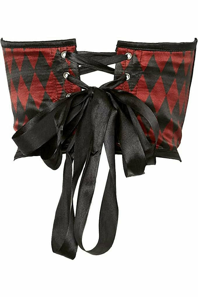 Lavish Black & Red Diamond Satin Open Cup Waist Cincher