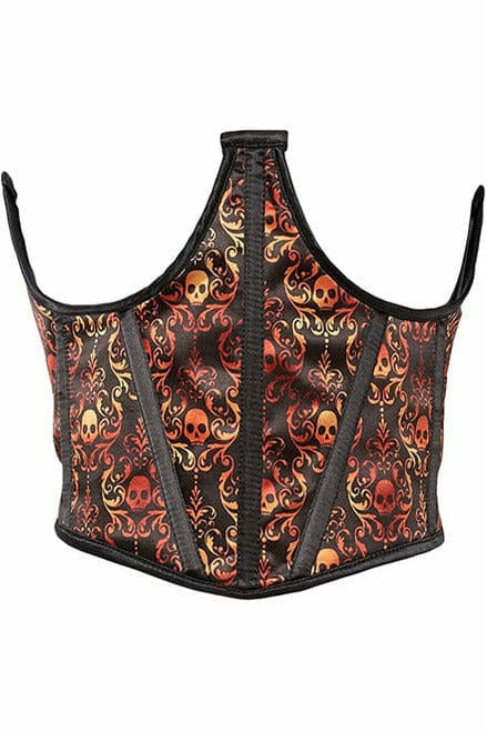 Lavish Orange & Black Skull Satin Open Cup Waist Cincher