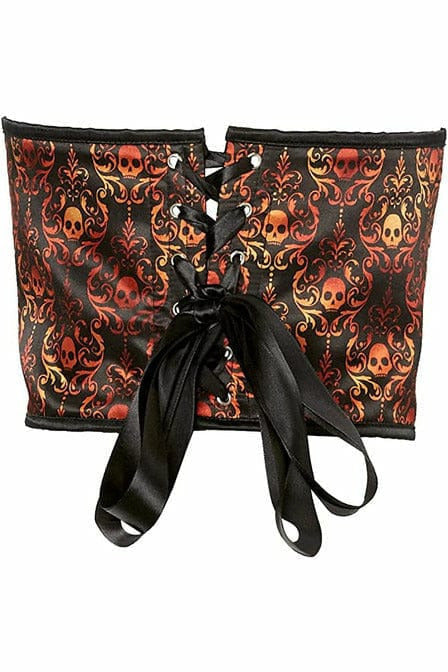 Lavish Orange & Black Skull Satin Open Cup Waist Cincher