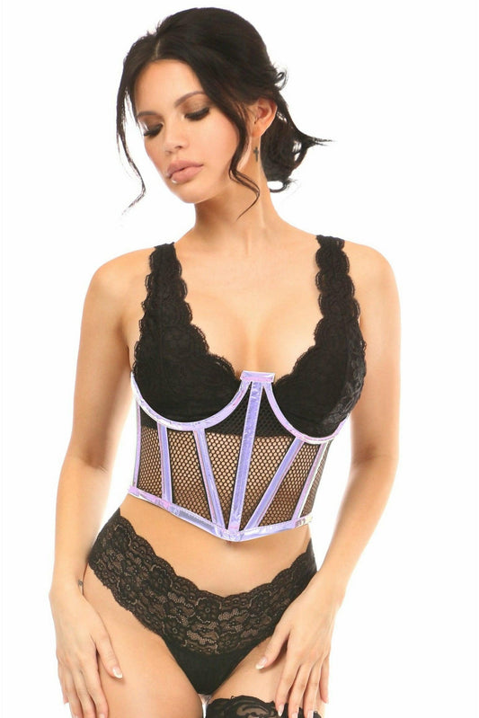 Lavish Lavender Holo & Fishnet Underwire Waist Cincher Corset - Daisy Corsets