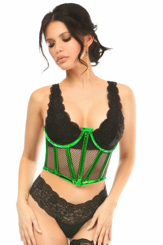 Lavish Green Holo & Fishnet Underwire Waist Cincher Corset - Daisy Corsets