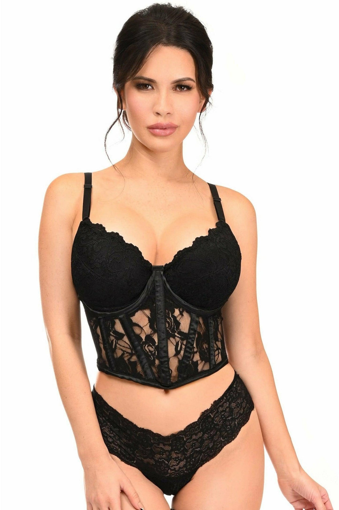 Lavish Black Sheer Lace Underwire Waist Cincher Corset - Daisy Corsets