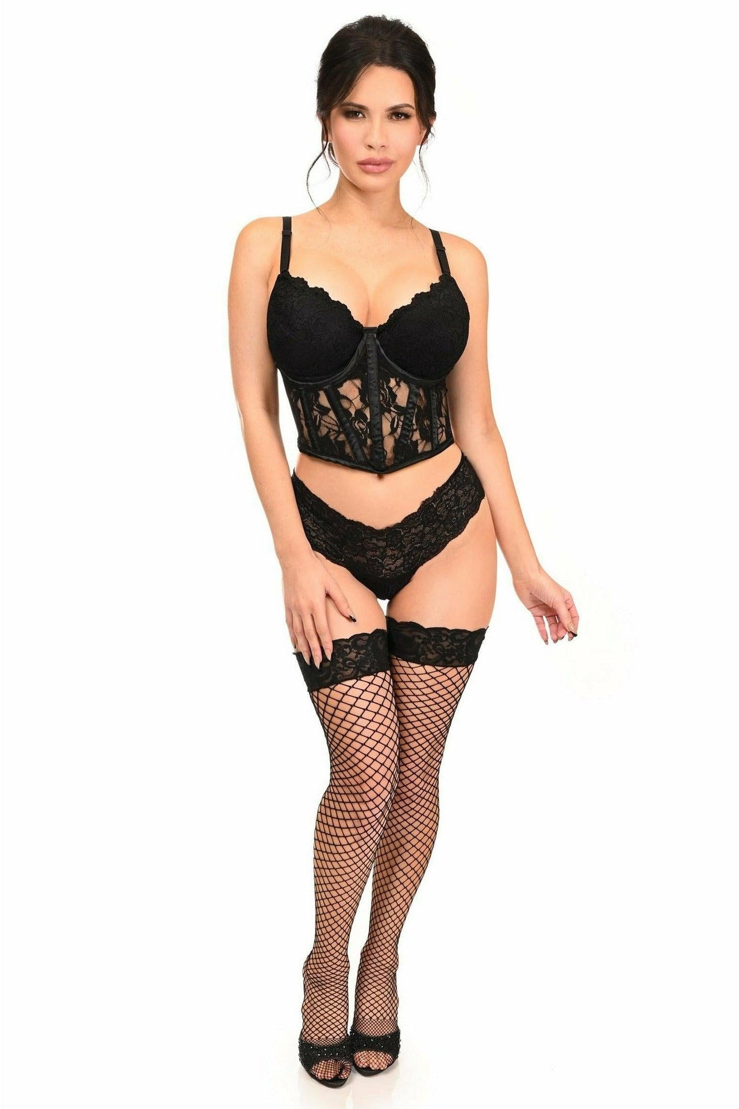 Lavish Black Sheer Lace Underwire Waist Cincher Corset - Daisy Corsets