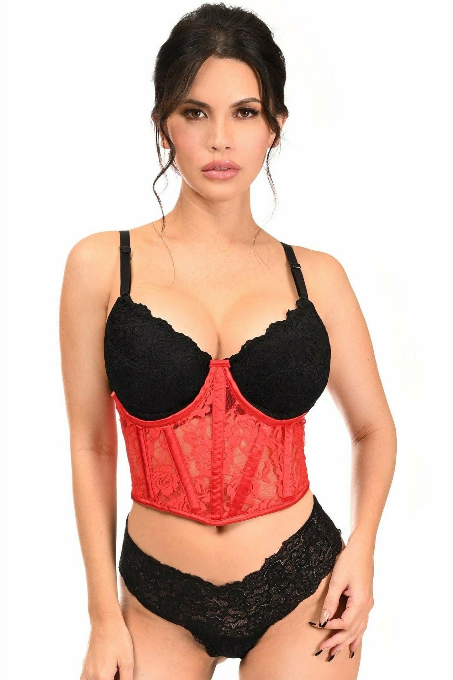 Lavish Red Sheer Lace Underwire Waist Cincher Corset - Daisy Corsets