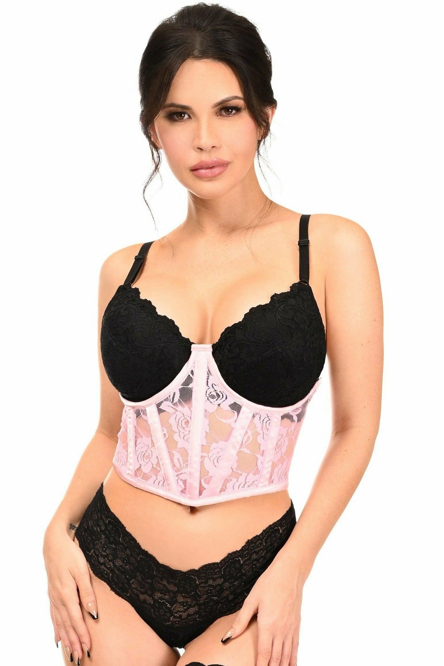 Lavish Lt Pink Sheer Lace Underwire Waist Cincher Corset - Daisy Corsets