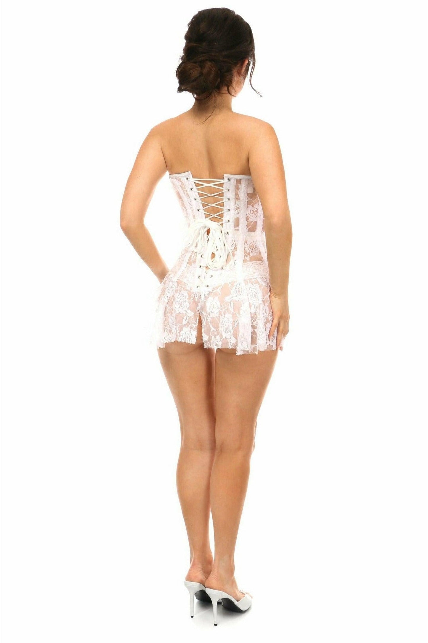 Lavish White Sheer Lace Corset Dress - Daisy Corsets