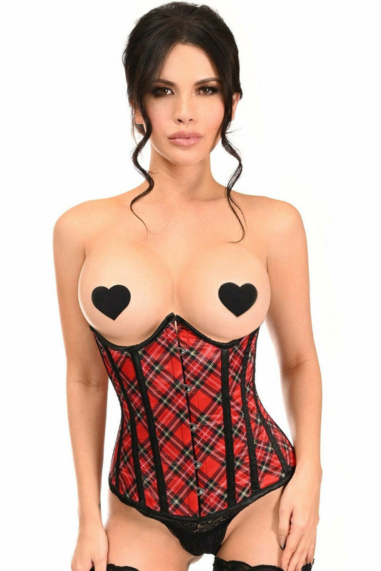 Lavish Red Plaid Open Cup Underwire Underbust Corset - Daisy Corsets