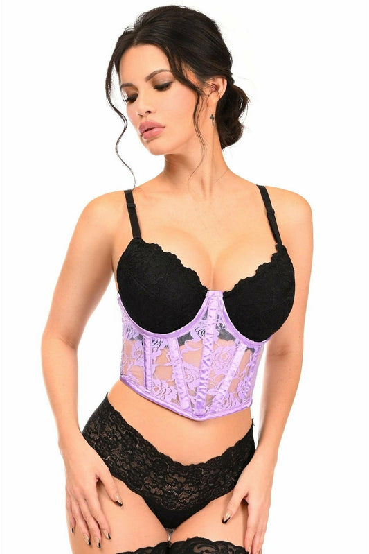 Lavish Lavender Sheer Lace Underwire Waist Cincher Corset - Daisy Corsets